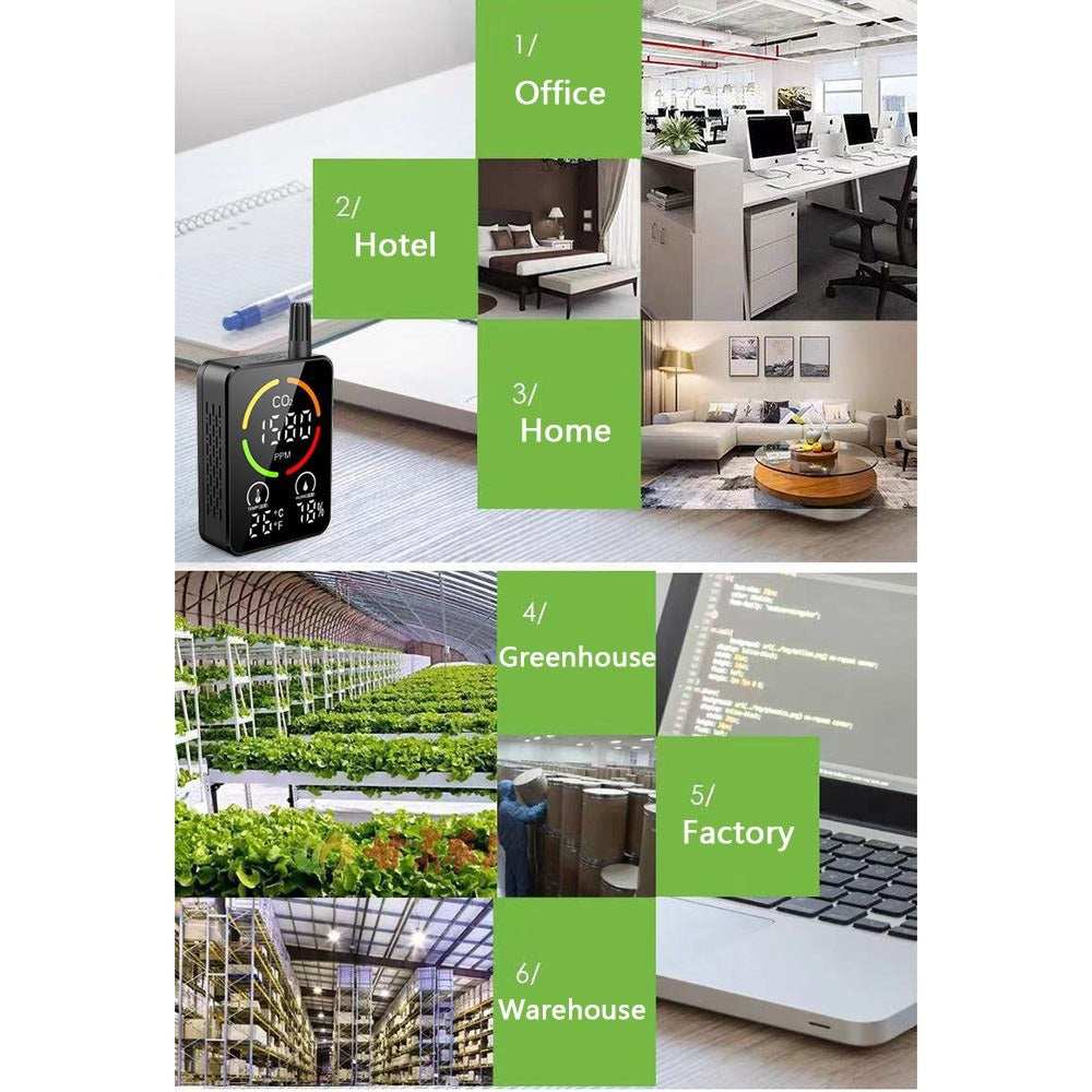 Indoor CO2 Monitor 3-in-1 Air Quality Monitor with CO2 / Temp / Humidity NDIR Sensor Carbon Dioxide Meter Alarm Detector