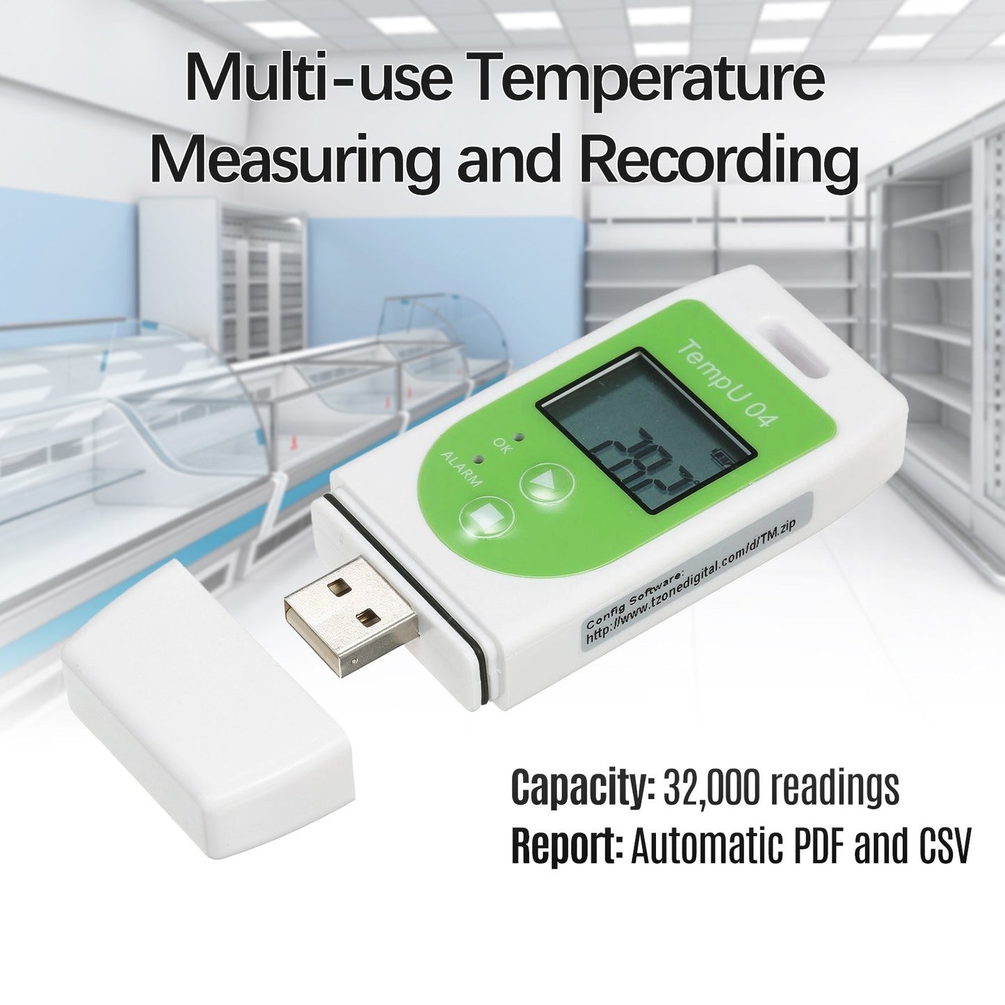 Temperature Data Logger 32000 Points USB Temperature Data Recorder PDF / CSV Data Report Export