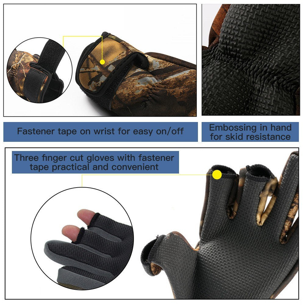 1Pair Fishing Gloves Camouflage Fishing Flip Finger Wear Resistant Gloves for Cycling Shooting Hunting Catch Fish Tool - Size: XL