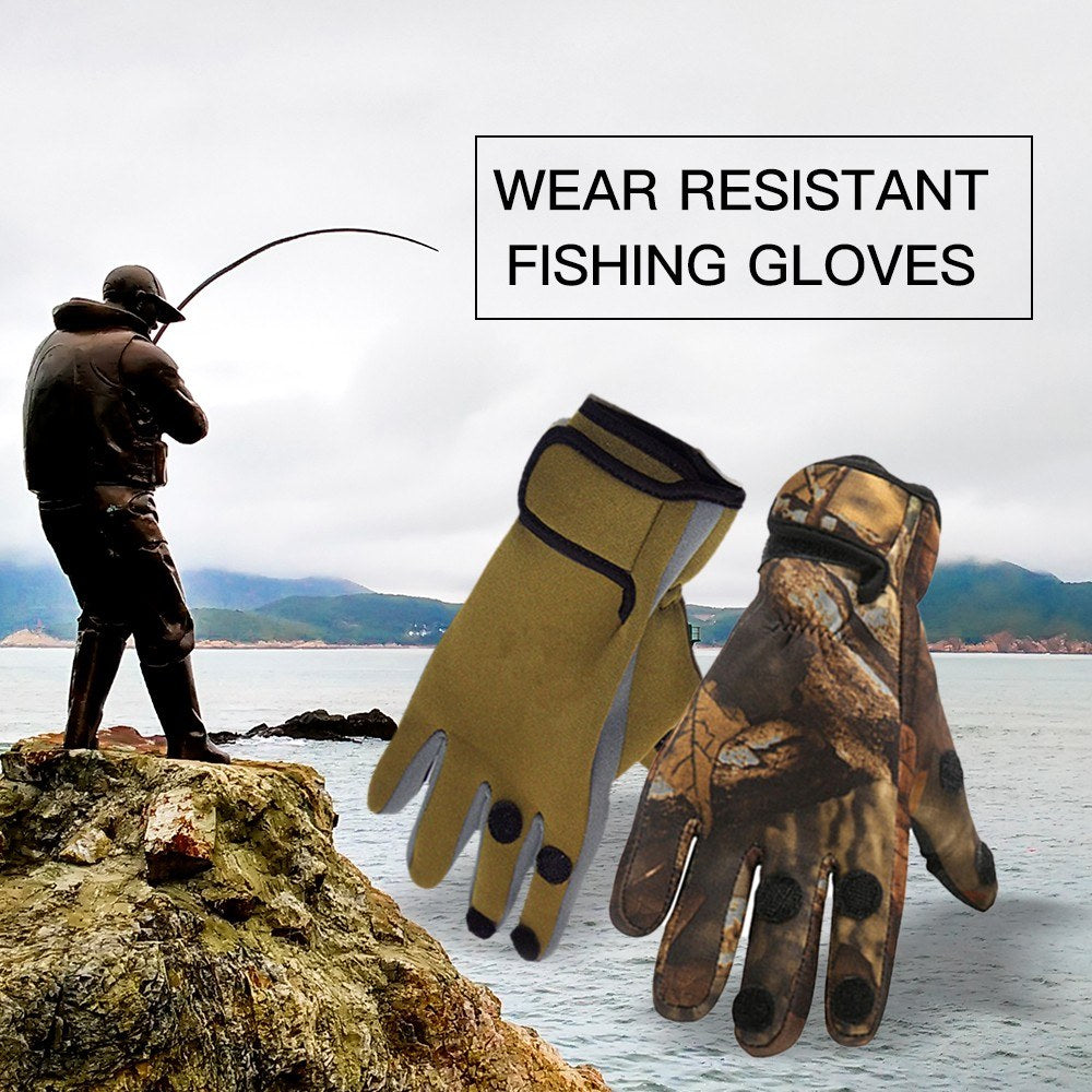 1Pair Fishing Gloves Camouflage Fishing Flip Finger Wear Resistant Gloves for Cycling Shooting Hunting Catch Fish Tool - Size: XL