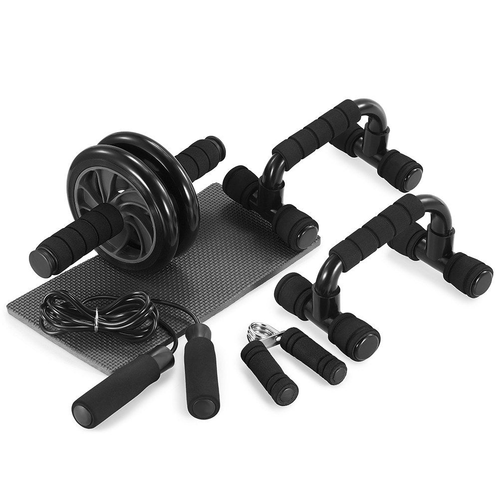 Uniqkart AB Wheel Roller Exercise Roller Wheel Kit Abs Workout Equipment with Thick Knee Pad for Home Gym Fitness - 5-in-1 / Black