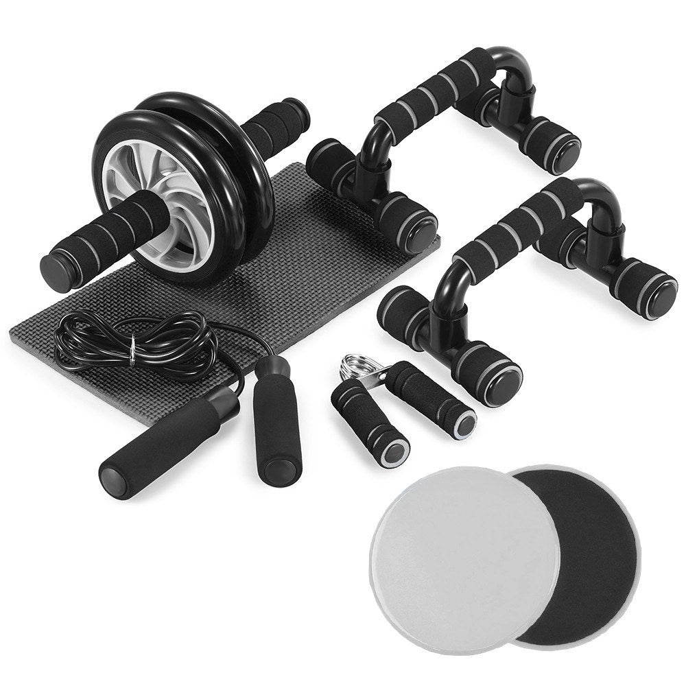 Uniqkart AB Wheel Roller Exercise Roller Wheel Kit Abs Workout Equipment with Thick Knee Pad for Home Gym Fitness - 6-in-1 / Grey