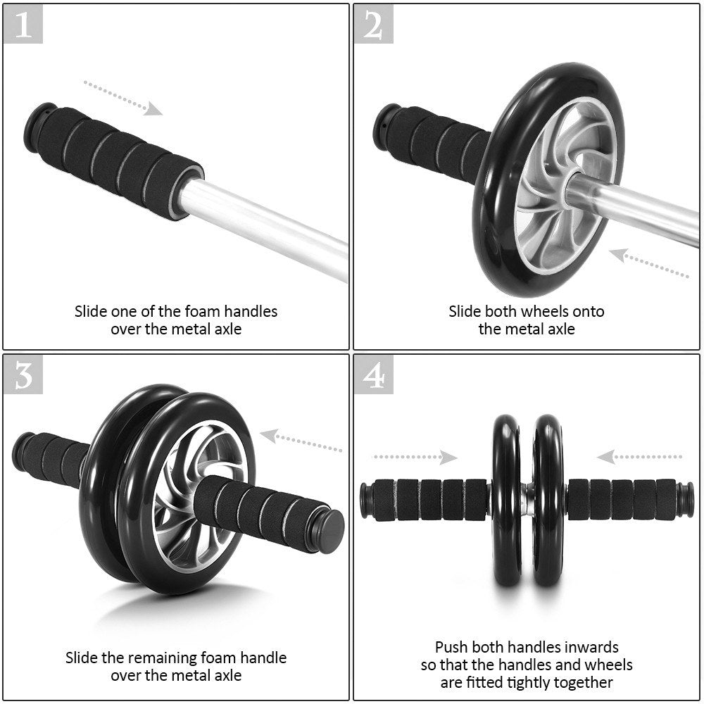 Uniqkart AB Wheel Roller Exercise Roller Wheel Kit Abs Workout Equipment with Thick Knee Pad for Home Gym Fitness - 6-in-1 / Grey