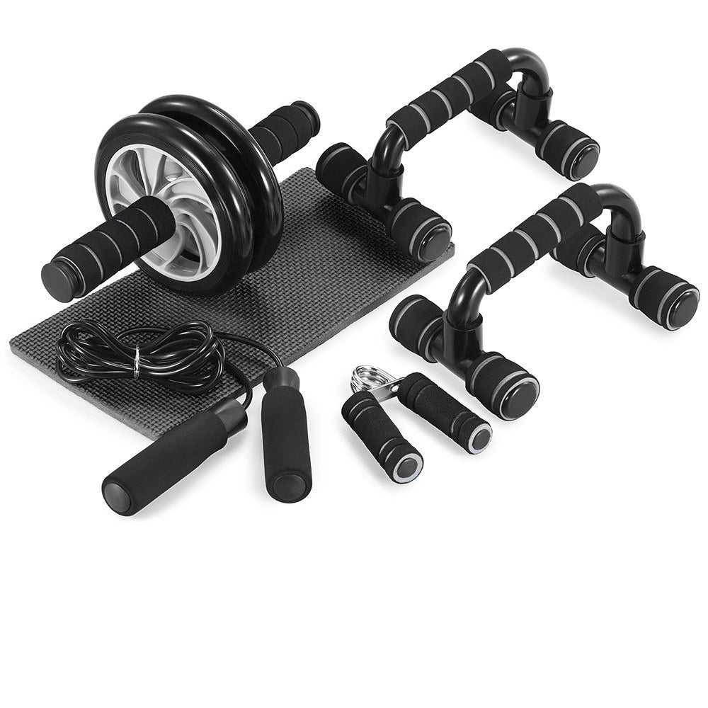 Uniqkart AB Wheel Roller Exercise Roller Wheel Kit Abs Workout Equipment with Thick Knee Pad for Home Gym Fitness - 5-in-1 / Grey