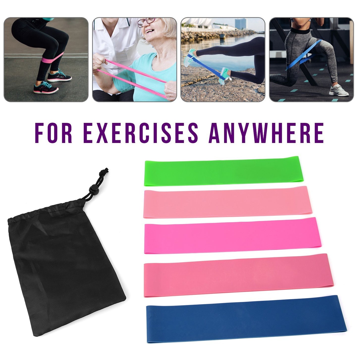 5Pcs Resistance Loop Exercise Bands Hip Booty Bands Home Workout Equipment for Strength Training, Stretching, Booty Building