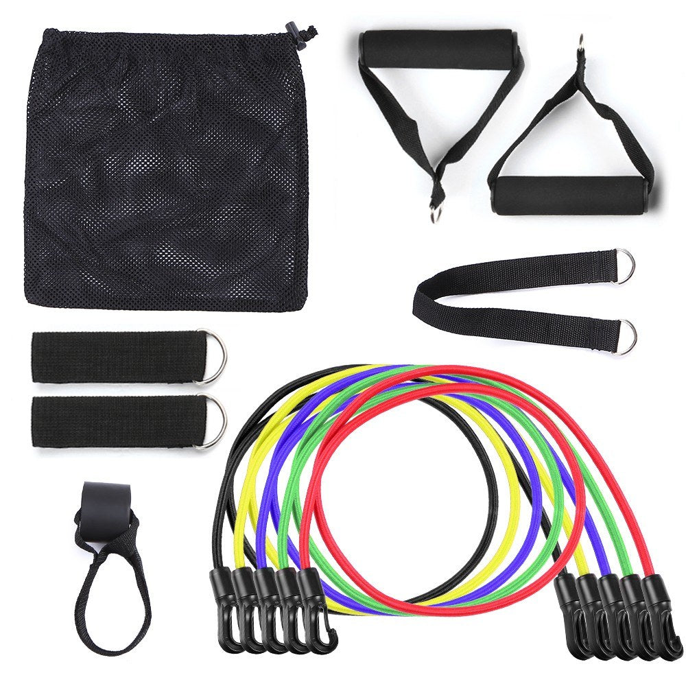 11Pcs Exercise Resistance Bands Set Latex Elastic Strength Training Fitness Tubes Tension Bands Door Anchor Ankle Straps