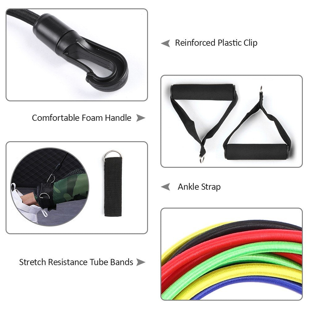 11Pcs Exercise Resistance Bands Set Latex Elastic Strength Training Fitness Tubes Tension Bands Door Anchor Ankle Straps