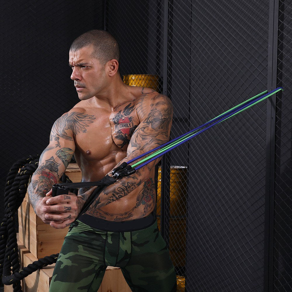 11Pcs Exercise Resistance Bands Set Latex Elastic Strength Training Fitness Tubes Tension Bands Door Anchor Ankle Straps