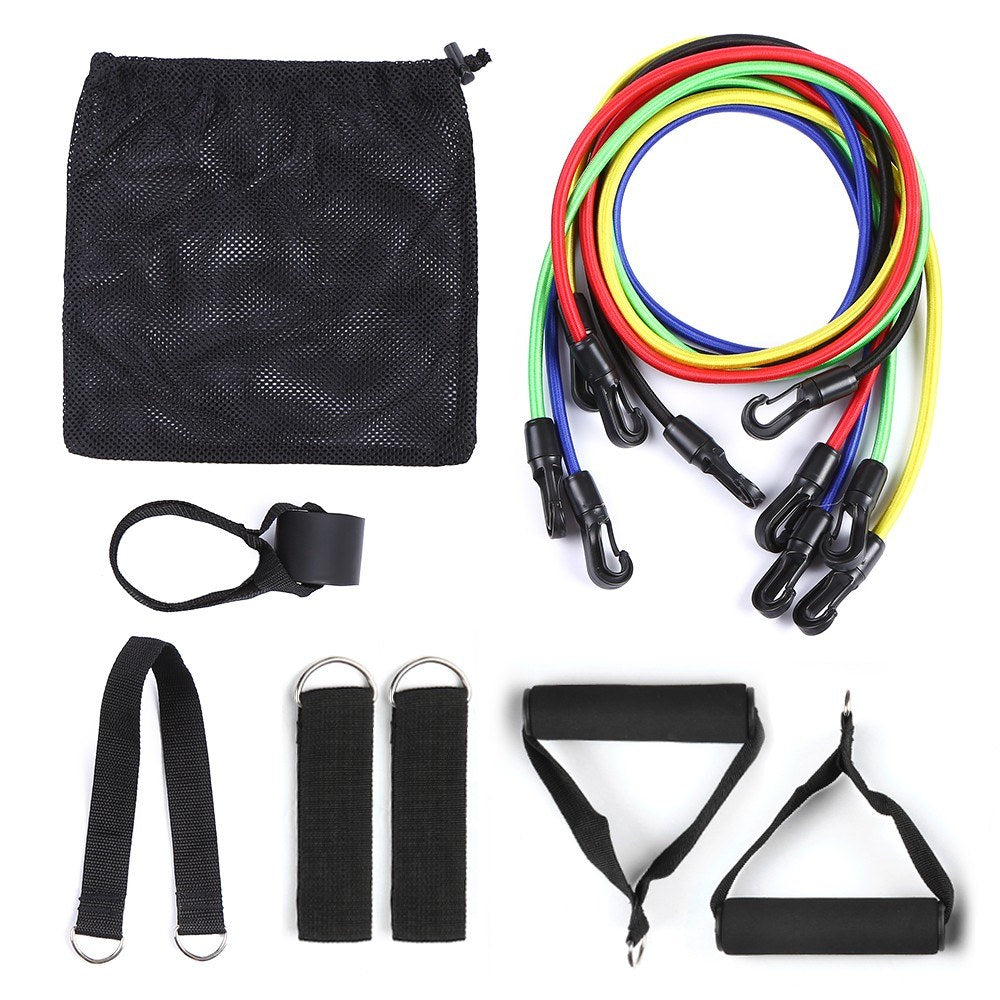 11Pcs Exercise Resistance Bands Set Latex Elastic Strength Training Fitness Tubes Tension Bands Door Anchor Ankle Straps
