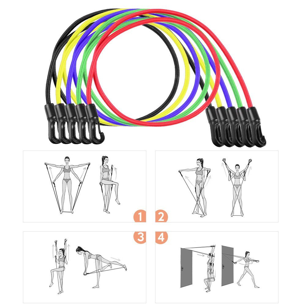 11Pcs Exercise Resistance Bands Set Latex Elastic Strength Training Fitness Tubes Tension Bands Door Anchor Ankle Straps