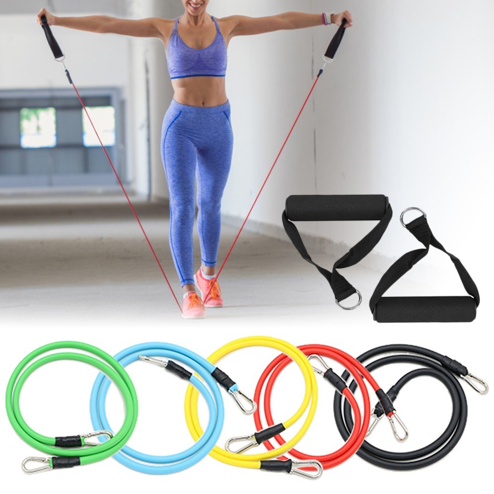 11Pcs Resistance Band Set Fitness Workout Bands with Handles, Door Anchor, Ankle Strap for Heavy Resistance Training Physical Therapy Shape Body