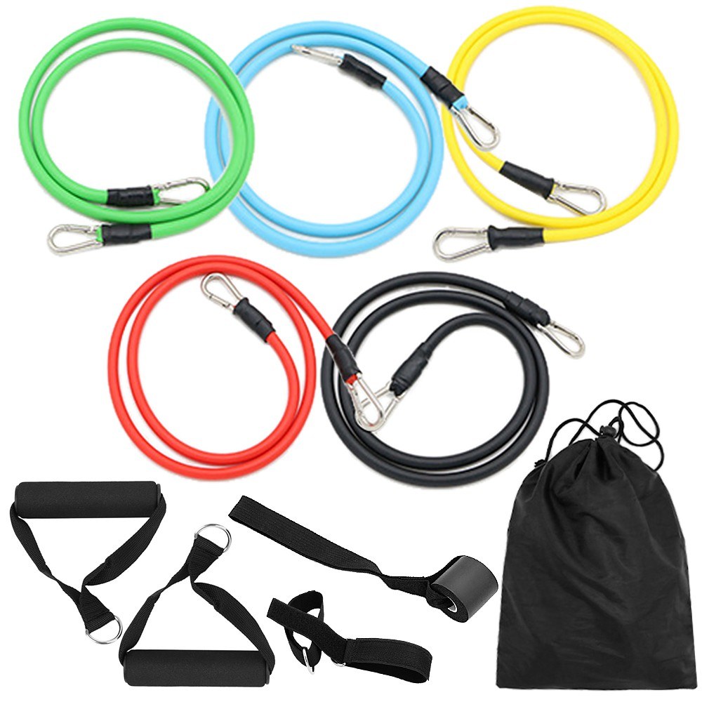 11Pcs Resistance Band Set Fitness Workout Bands with Handles, Door Anchor, Ankle Strap for Heavy Resistance Training Physical Therapy Shape Body