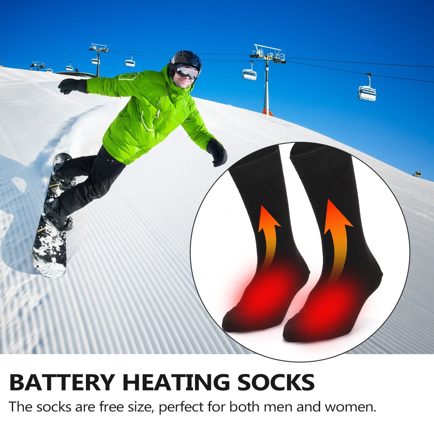 1Pair Heated Socks Battery Powered Cold Weather Thermal Heating Socks Electric Heated Foot Warmer for Hunting Skiing Campin - 3Pcs Batteries Required