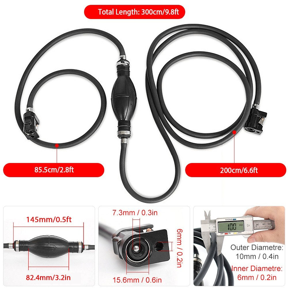 300cm Boat Fuel Line with Hand Pump Connectors Boat Motor Fuel Hose Compatible with Outboard Motors Up to 85hp