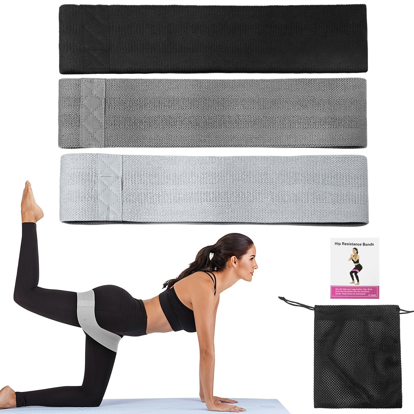 3Pcs Resistance Bands Set Non-Slip Polyester Cotton Exercise Bands 3 Levels Workout Bands for Legs and Butt