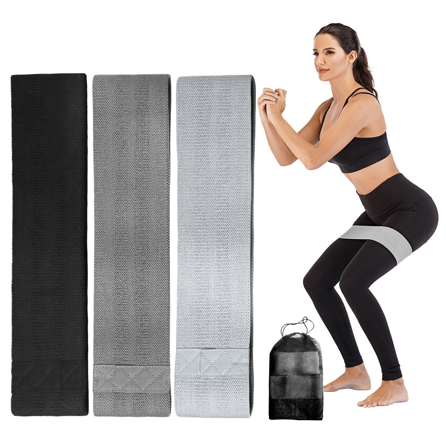 3Pcs Resistance Bands Set Non-Slip Polyester Cotton Exercise Bands 3 Levels Workout Bands for Legs and Butt