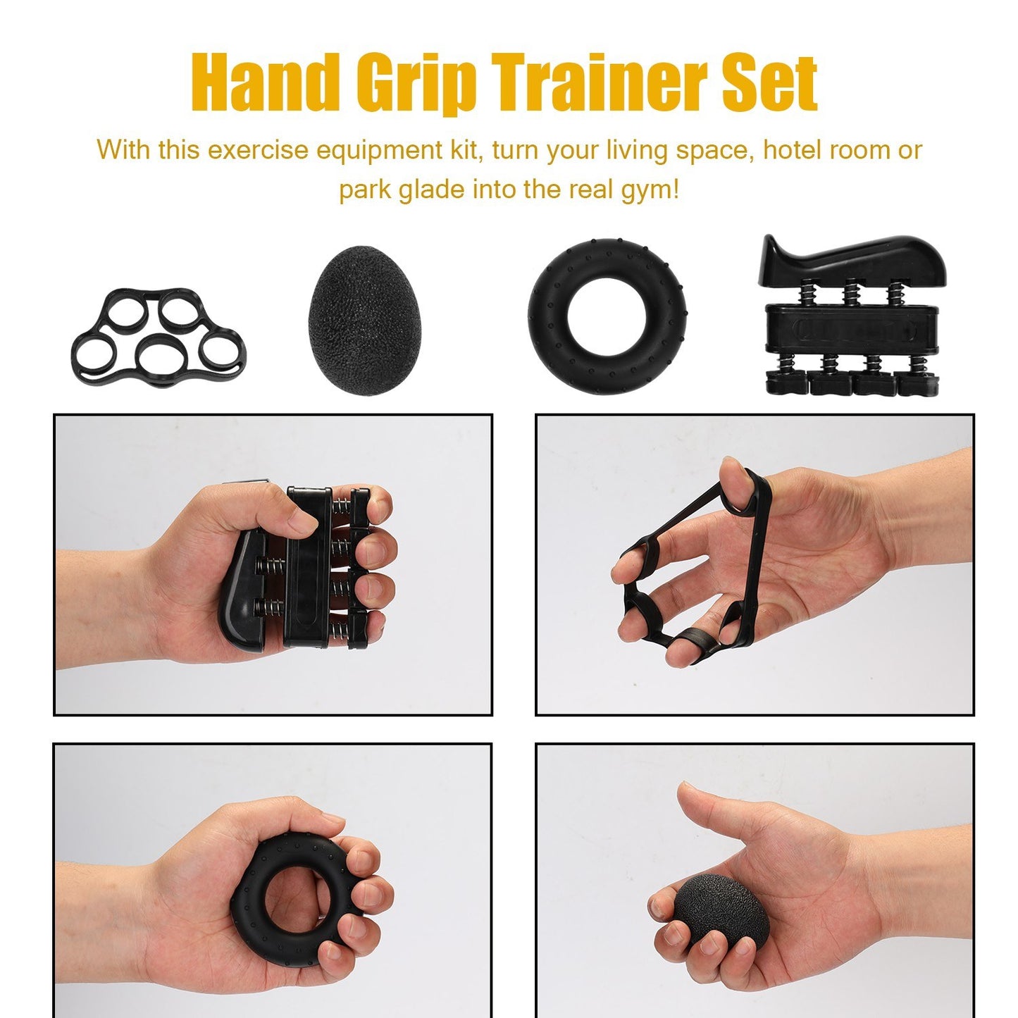 5Pcs Grip Strength Trainer Set Hand Grip Strengthener Finger Stretcher Grip Ring Stress Relief Ball