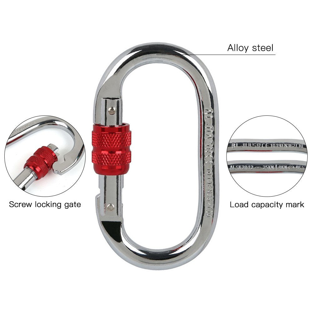 Screwgate Locking Carabiner 25KN (5620 lbs) Heavy Duty Large Locking Carabiner Clip for Climbing Mountaineer Hammock Camping Outdoor Equipment - Red