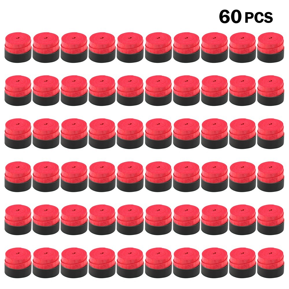 Tennis Racket Grip Tape Anti Slip Super Absorbent Tennis Overgrip Badminton Overgrip Pickleball Replacement Grip - 60Pcs / Red