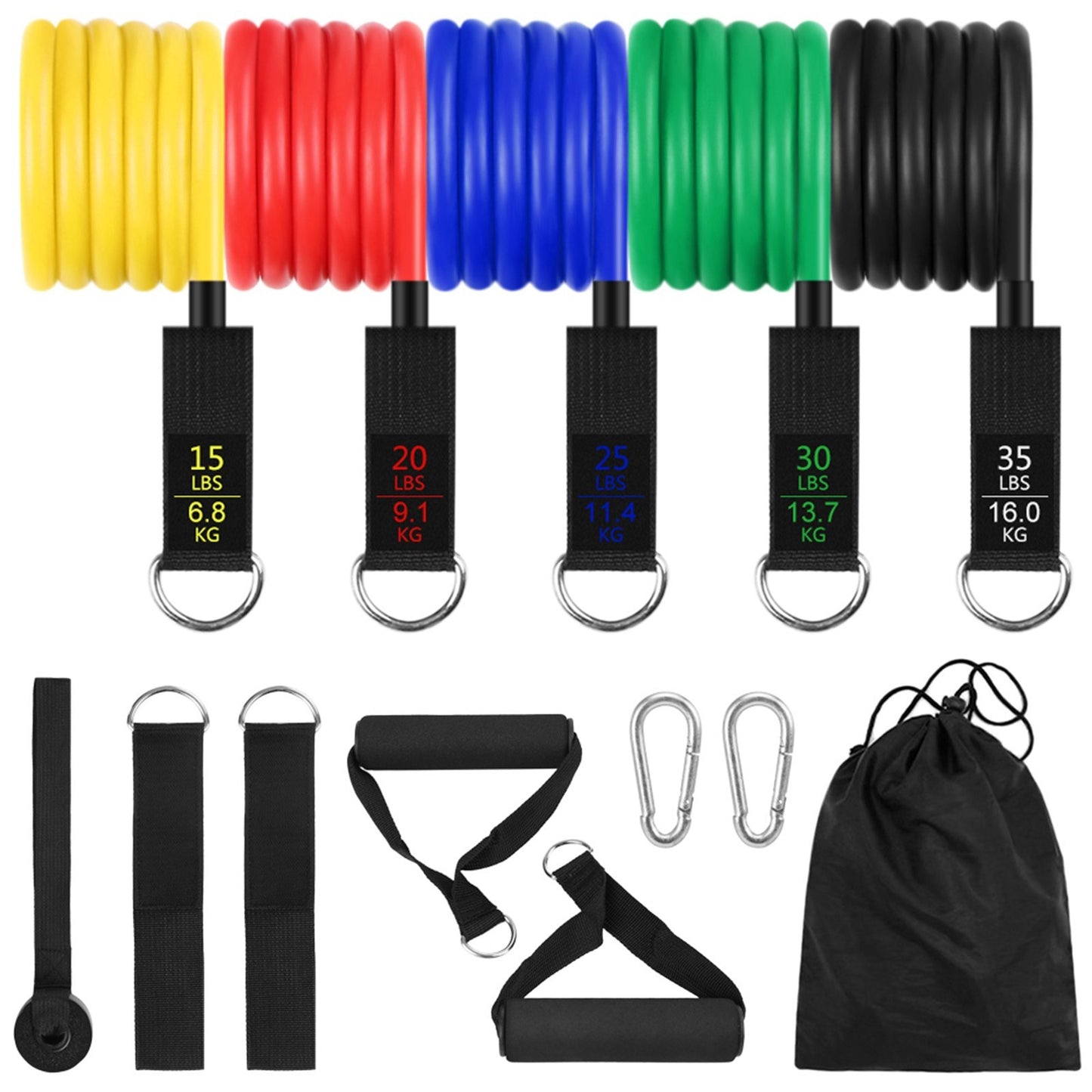 13Pcs Resistance Bands Set 5 Level Workout Bands with Handles, Door Anchor Ankle Straps Exercise Bands for Shape Body Home Gym