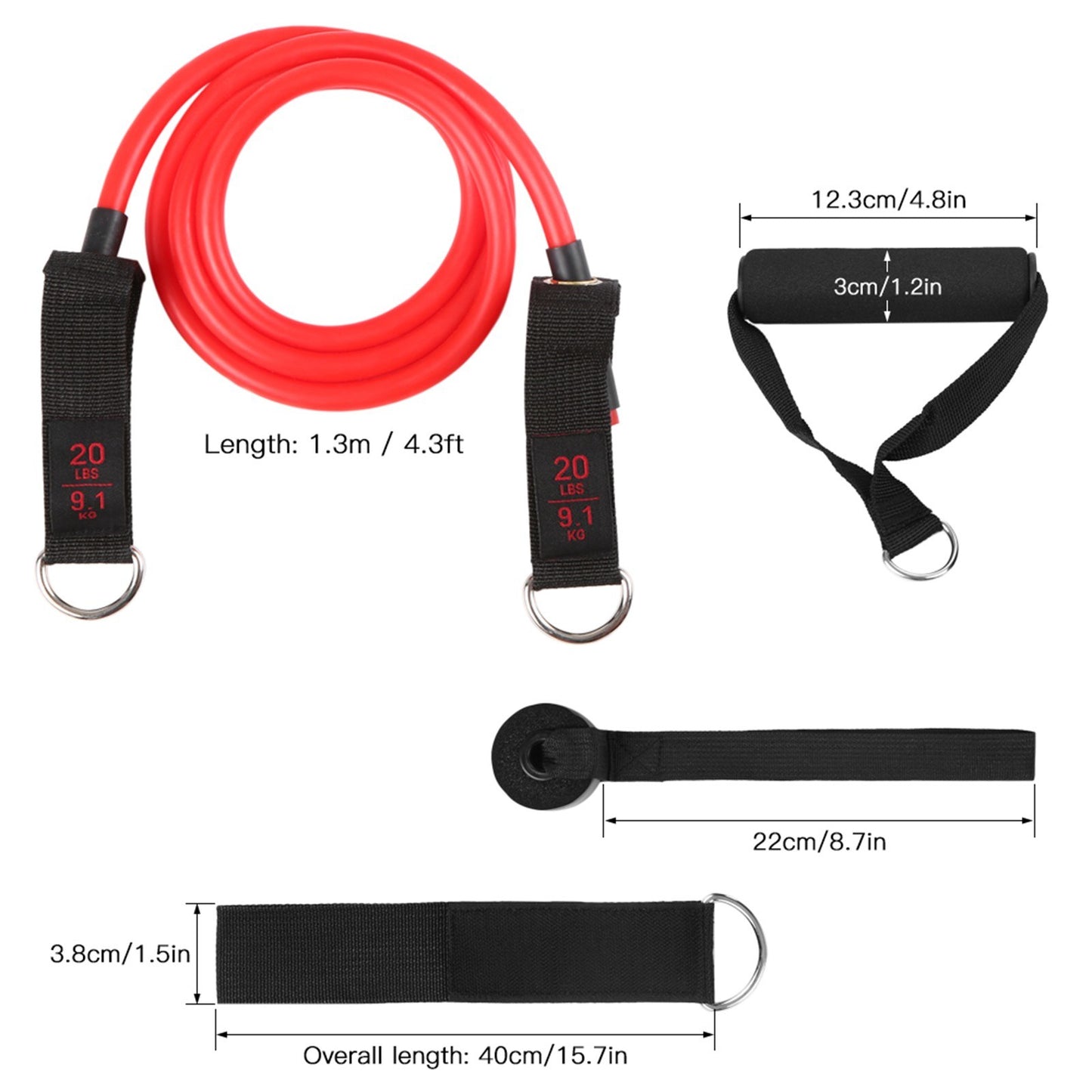 13Pcs Resistance Bands Set 5 Level Workout Bands with Handles, Door Anchor Ankle Straps Exercise Bands for Shape Body Home Gym