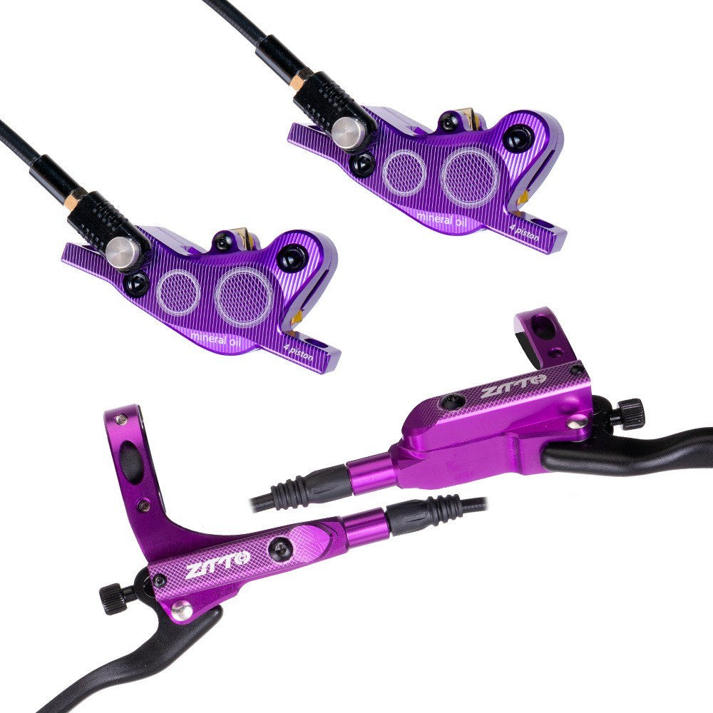 M840 1Pair Four-Piston Oil Brake Oil Disc Road Aluminium Alloy Bike Mountain Bike Hydraulic Disc Brake - Purple