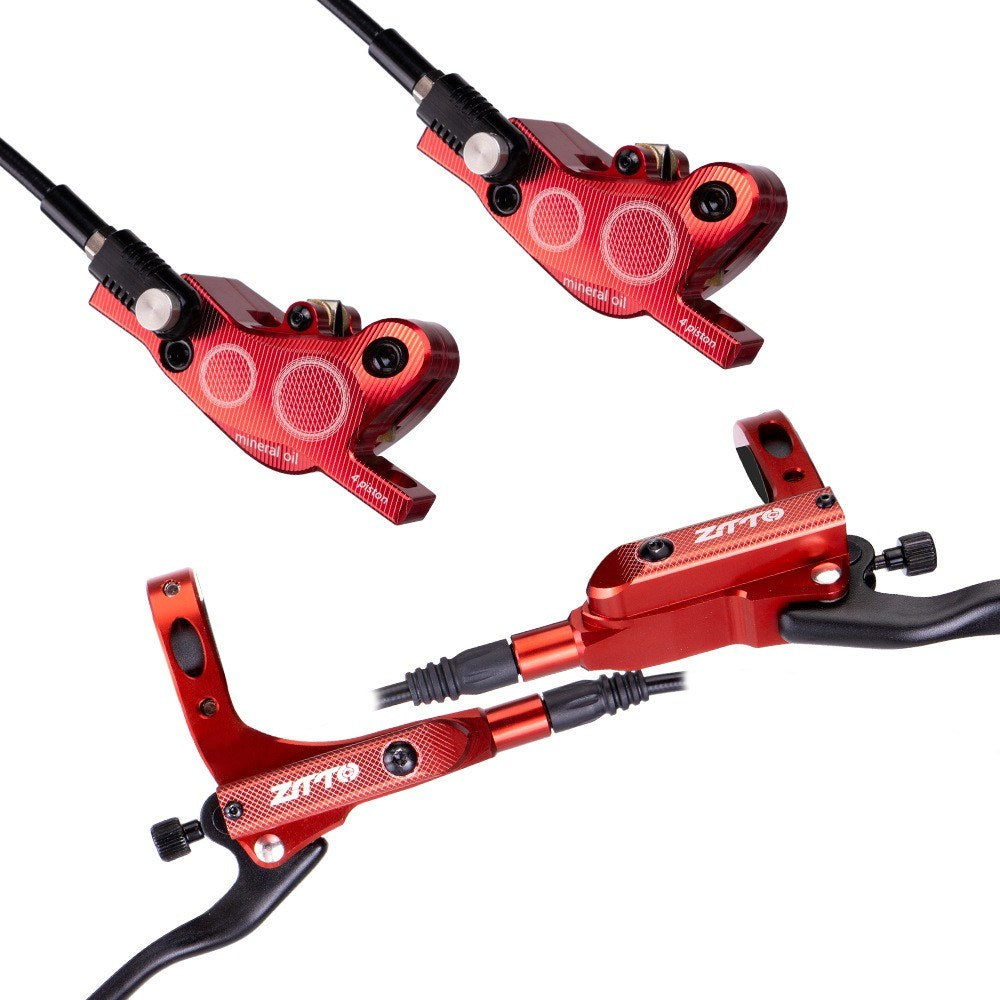 M840 1Pair Four-Piston Oil Brake Oil Disc Road Aluminium Alloy Bike Mountain Bike Hydraulic Disc Brake - Red
