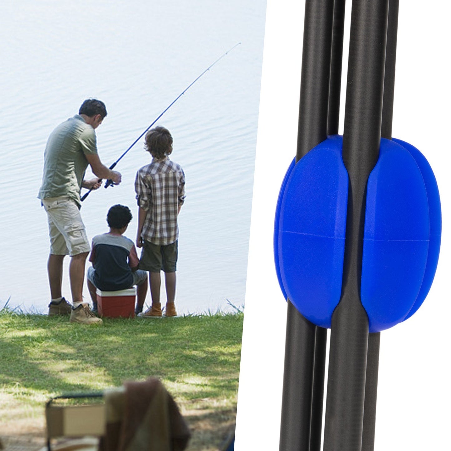 Rubber Fishing Rod Wrap Fishing Rod Holder Clip Fishing Pole Storage Organizer - Blue