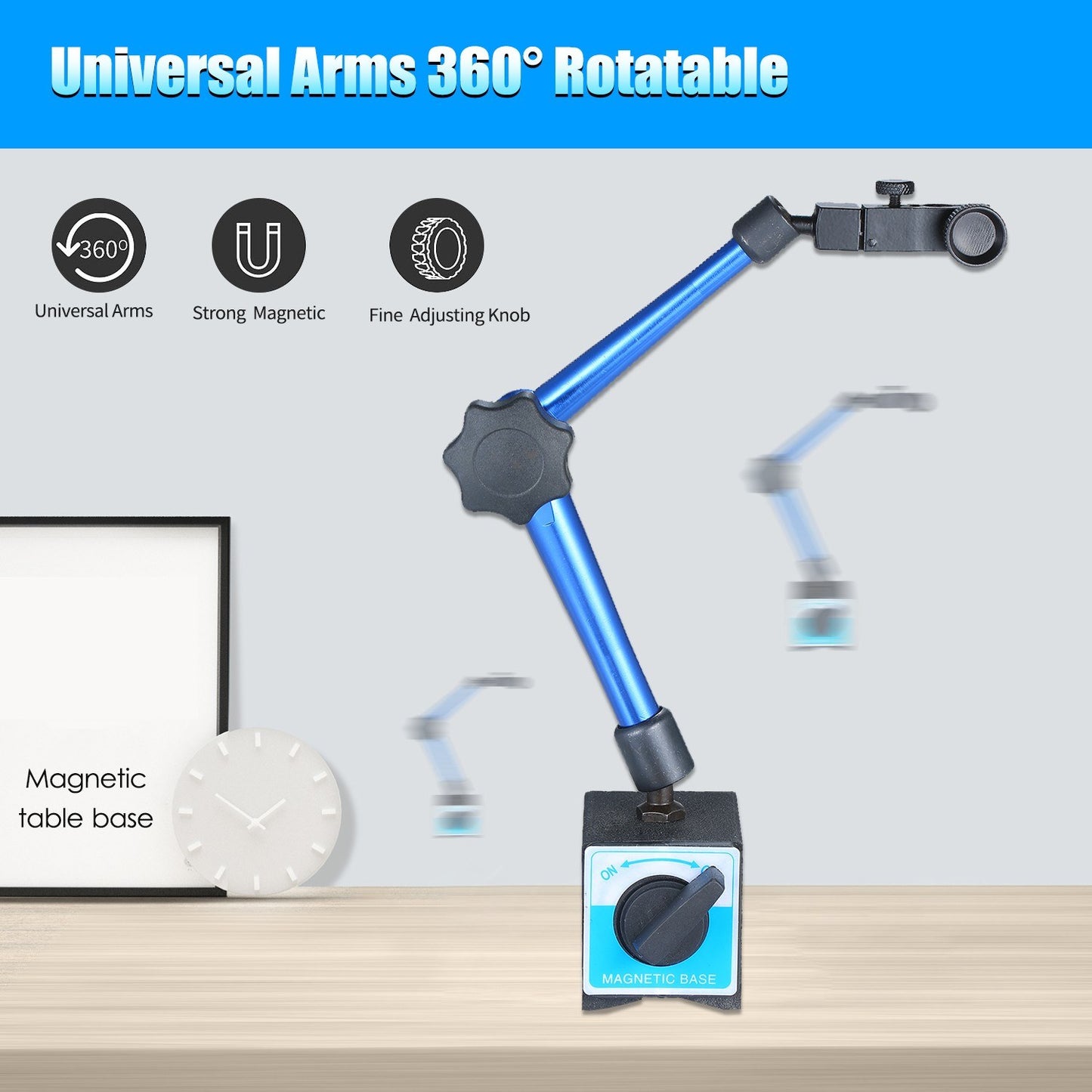 Magnetic Base Holder 350mm Heavy Duty Flexible Universal Magnetic Base Brackets for Dial Test Gauge Indicator with 154lbs Pull - Blue