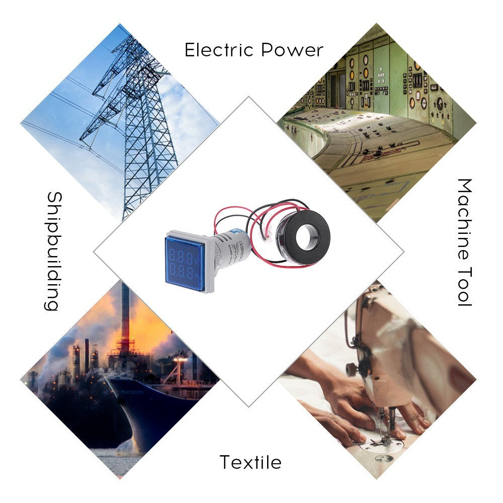 LED Digital Voltmeter Ammeter AC 60-500V 0-100A Amp Voltage Current Meter Tester Indicator - Blue