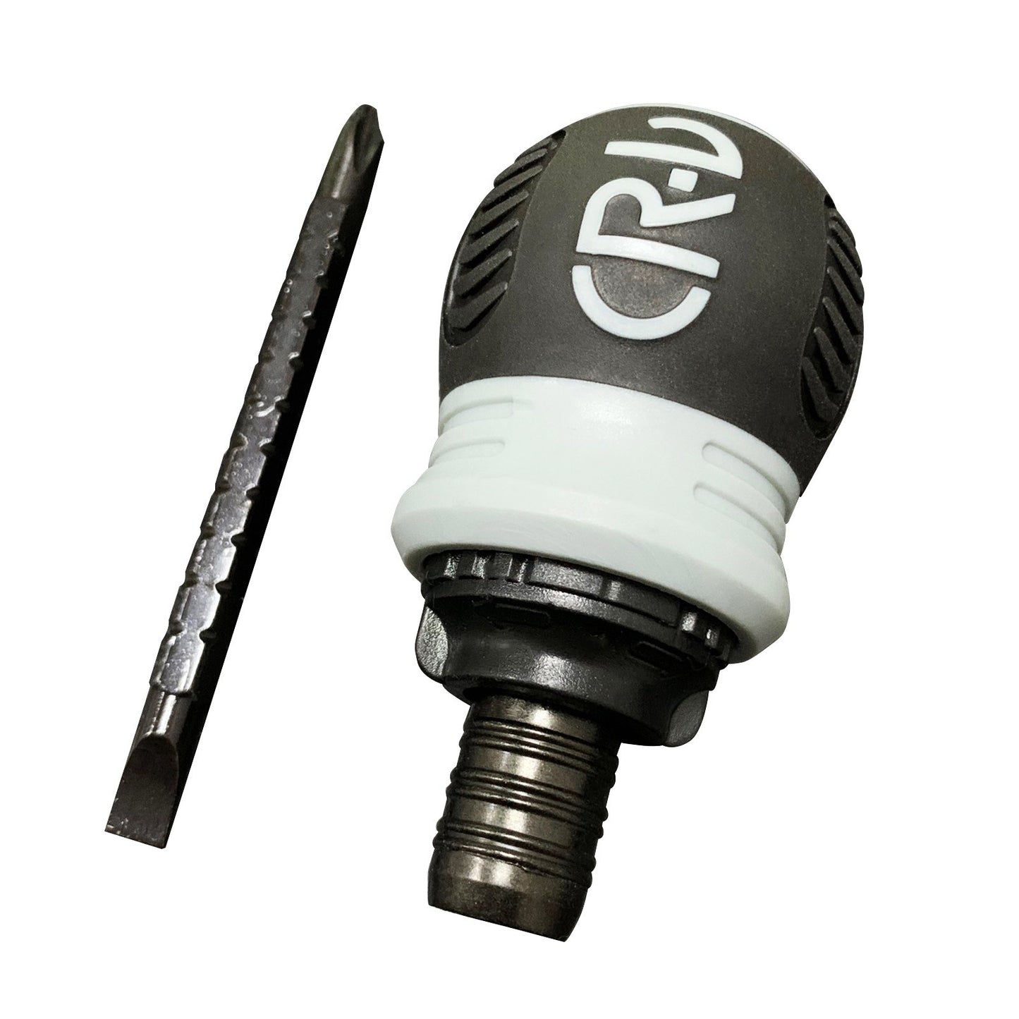 Stubby Ratchet Screwdriver Slotted and Cross Dual-end Telescoping CR-V Screwdriver Repair Tool - Grey