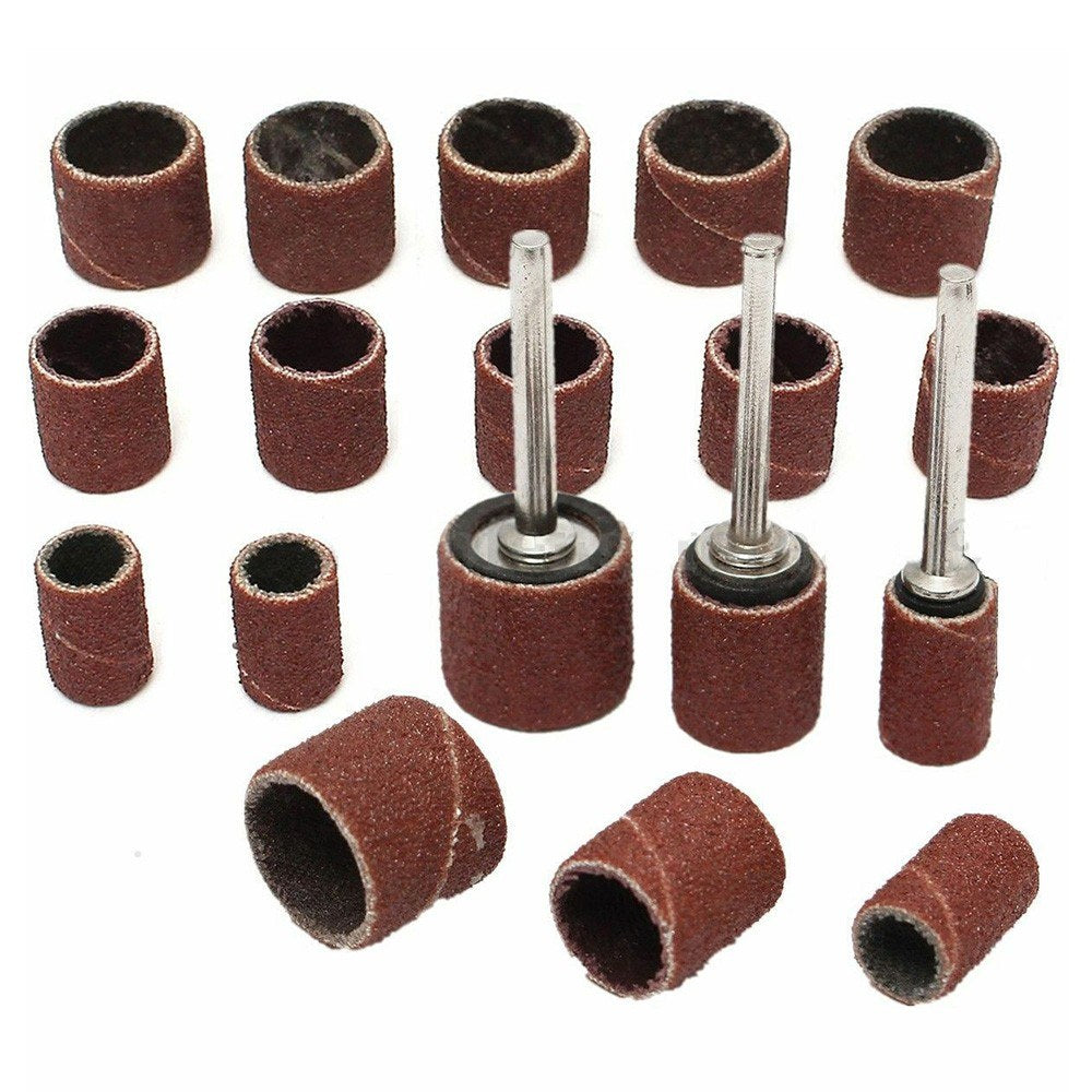 60Pcs Refills Drum Sanding Bands for Metal Polishing Sanding Band Sleeves with 3Pcs Mandrels Rotary Nail Drill Bits