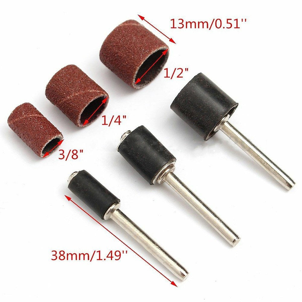 60Pcs Refills Drum Sanding Bands for Metal Polishing Sanding Band Sleeves with 3Pcs Mandrels Rotary Nail Drill Bits