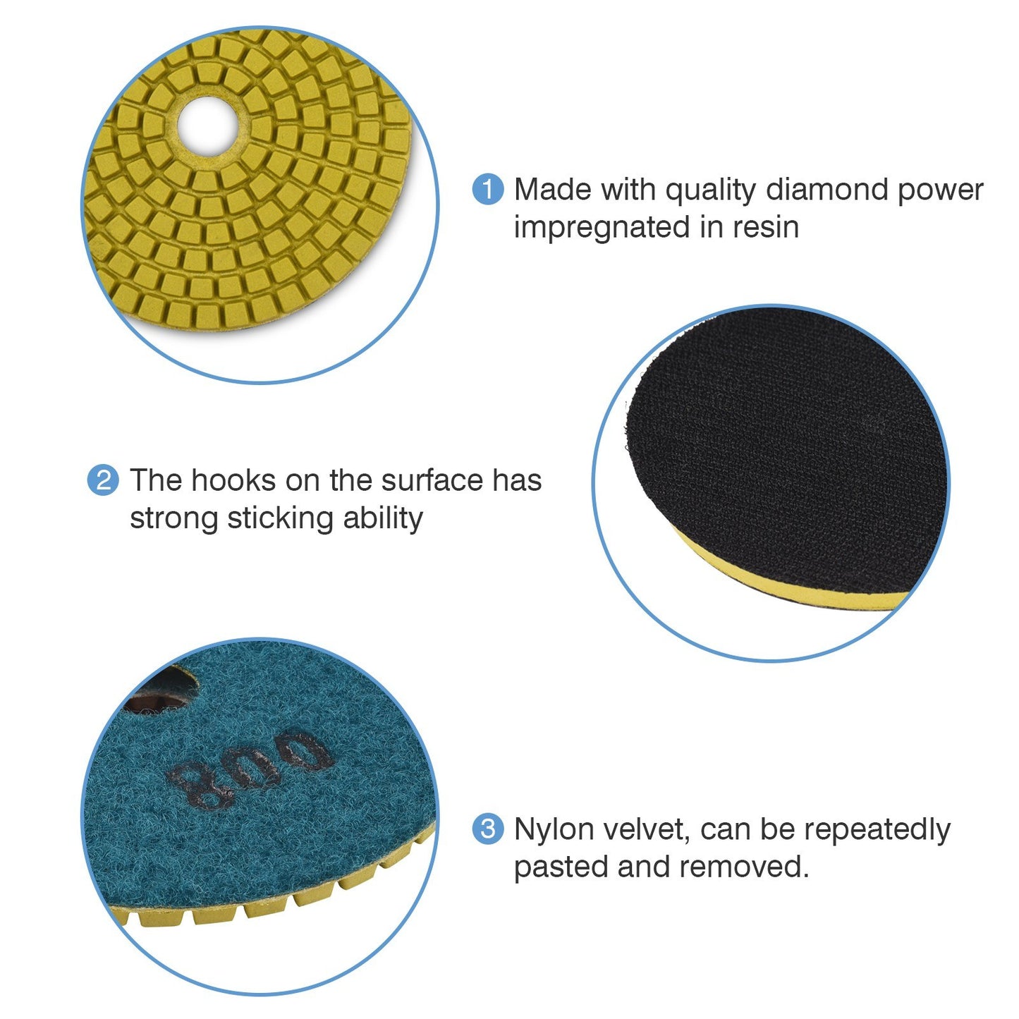 10Pcs 4-inch Polishing Pads + 2Pcs Backing Holder Pads + 2Pcs Drill Adapters for Solid Surface