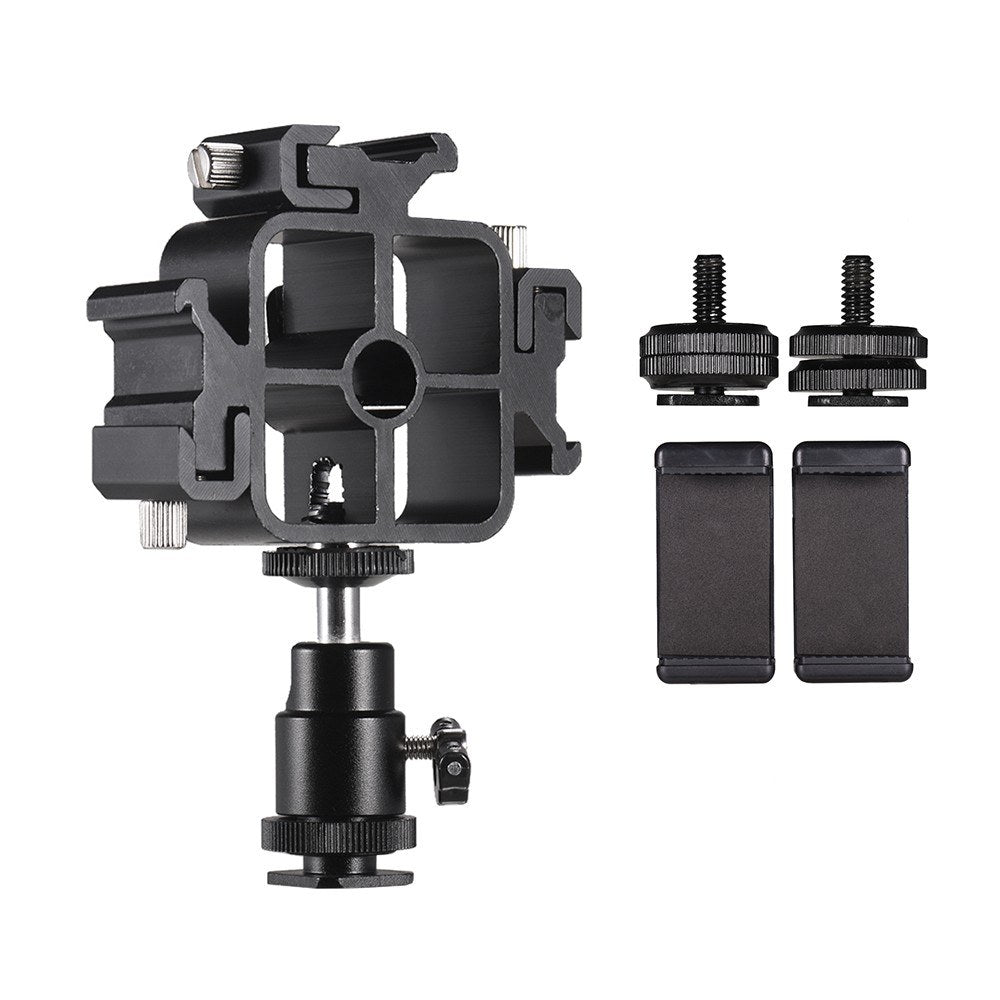 Triple Cold Shoe Mount Umbrella Holder Camera Speedlite Mount Holder Adjustable Hot Shoe Mount Flash Bracket