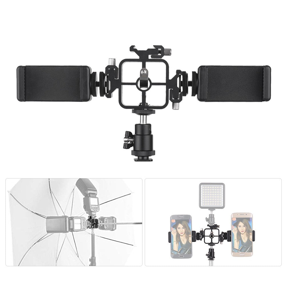 Triple Cold Shoe Mount Umbrella Holder Camera Speedlite Mount Holder Adjustable Hot Shoe Mount Flash Bracket