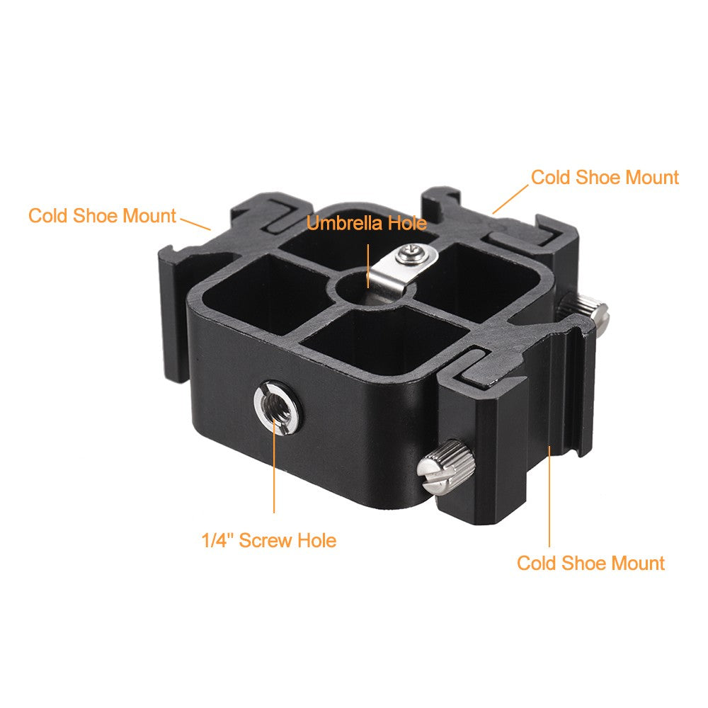 Triple Cold Shoe Mount Umbrella Holder Camera Speedlite Mount Holder Adjustable Hot Shoe Mount Flash Bracket