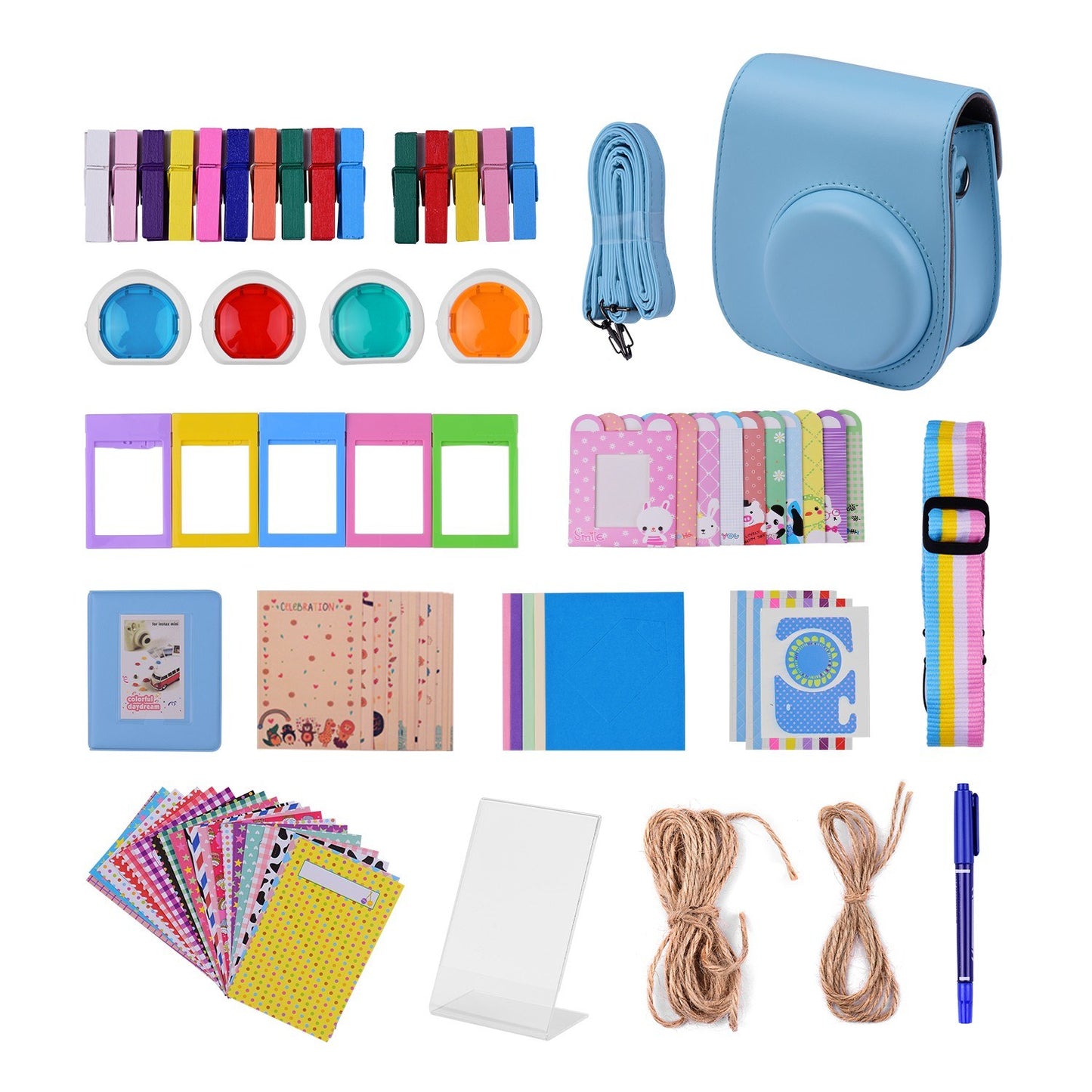 12-in-1 Instant Camera Accessories Bundle Kit for Fujifilm Instax Mini 11, Photography Scrapbook Kit Instant Camera Gifts - Blue