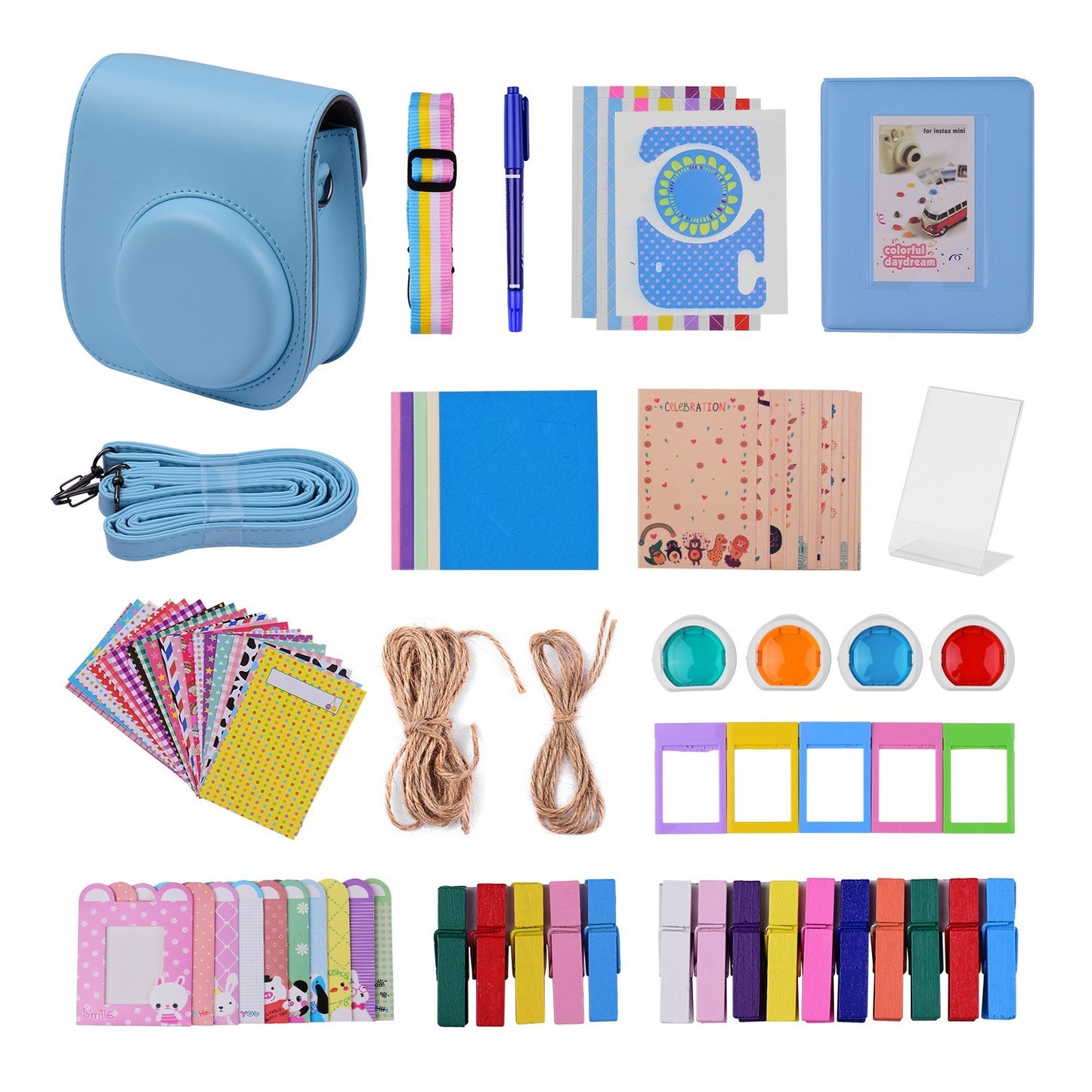 12-in-1 Instant Camera Accessories Bundle Kit for Fujifilm Instax Mini 11, Photography Scrapbook Kit Instant Camera Gifts - Blue