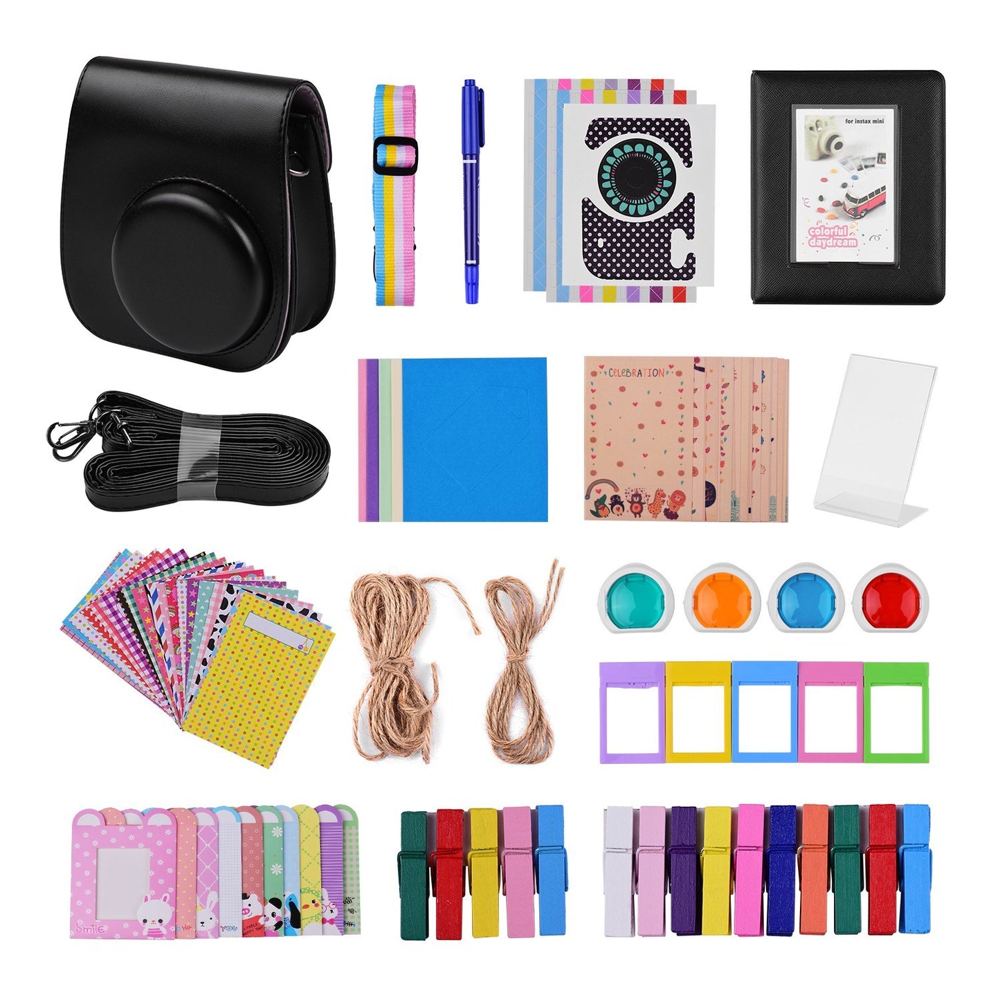 12-in-1 Instant Camera Accessories Bundle Kit for Fujifilm Instax Mini 11, Photography Scrapbook Kit Instant Camera Gifts - Black