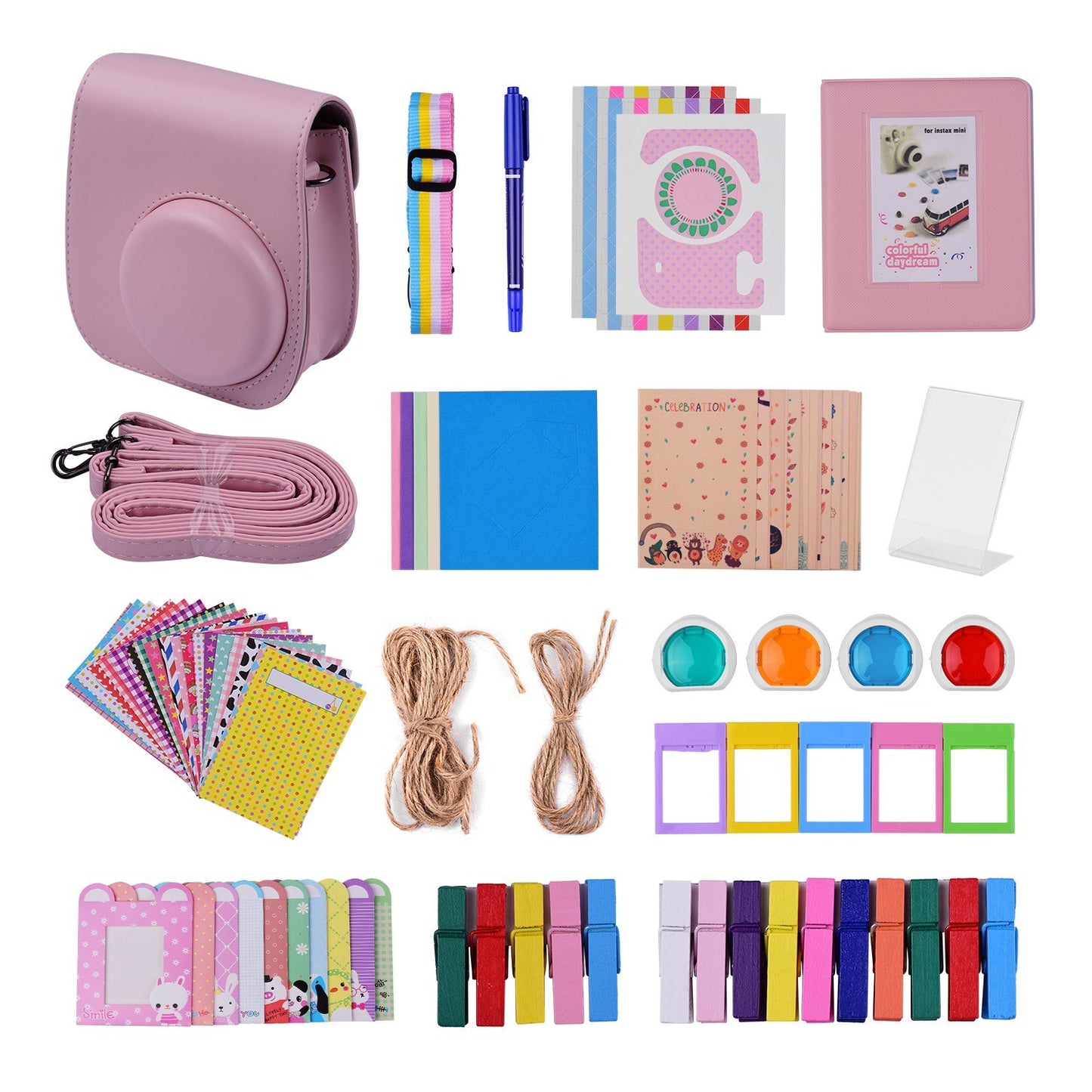 12-in-1 Instant Camera Accessories Bundle Kit for Fujifilm Instax Mini 11, Photography Scrapbook Kit Instant Camera Gifts - Pink