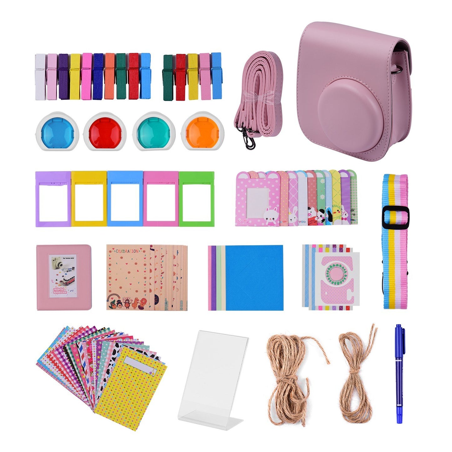 12-in-1 Instant Camera Accessories Bundle Kit for Fujifilm Instax Mini 11, Photography Scrapbook Kit Instant Camera Gifts - Pink