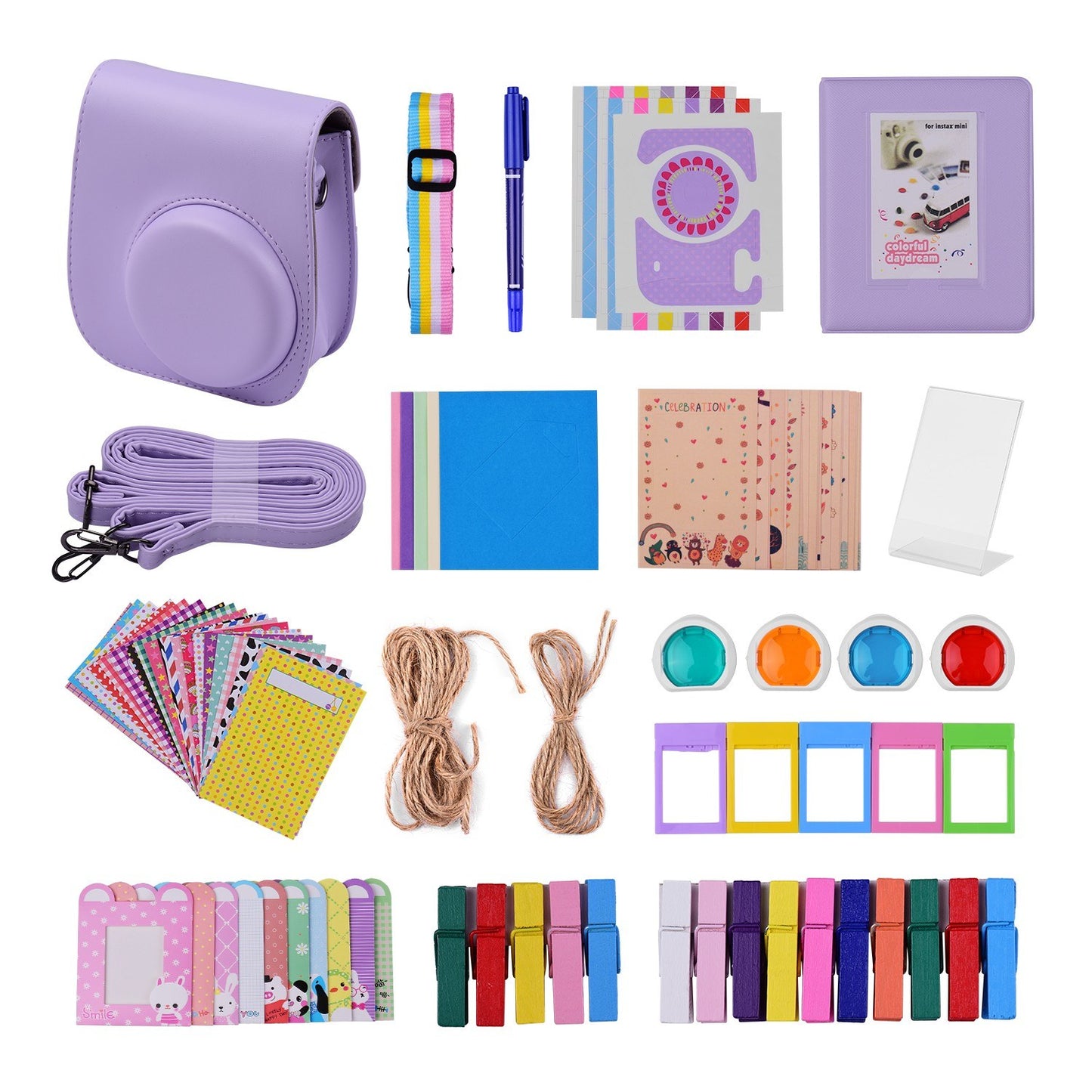 12-in-1 Instant Camera Accessories Bundle Kit for Fujifilm Instax Mini 11, Photography Scrapbook Kit Instant Camera Gifts - Purple