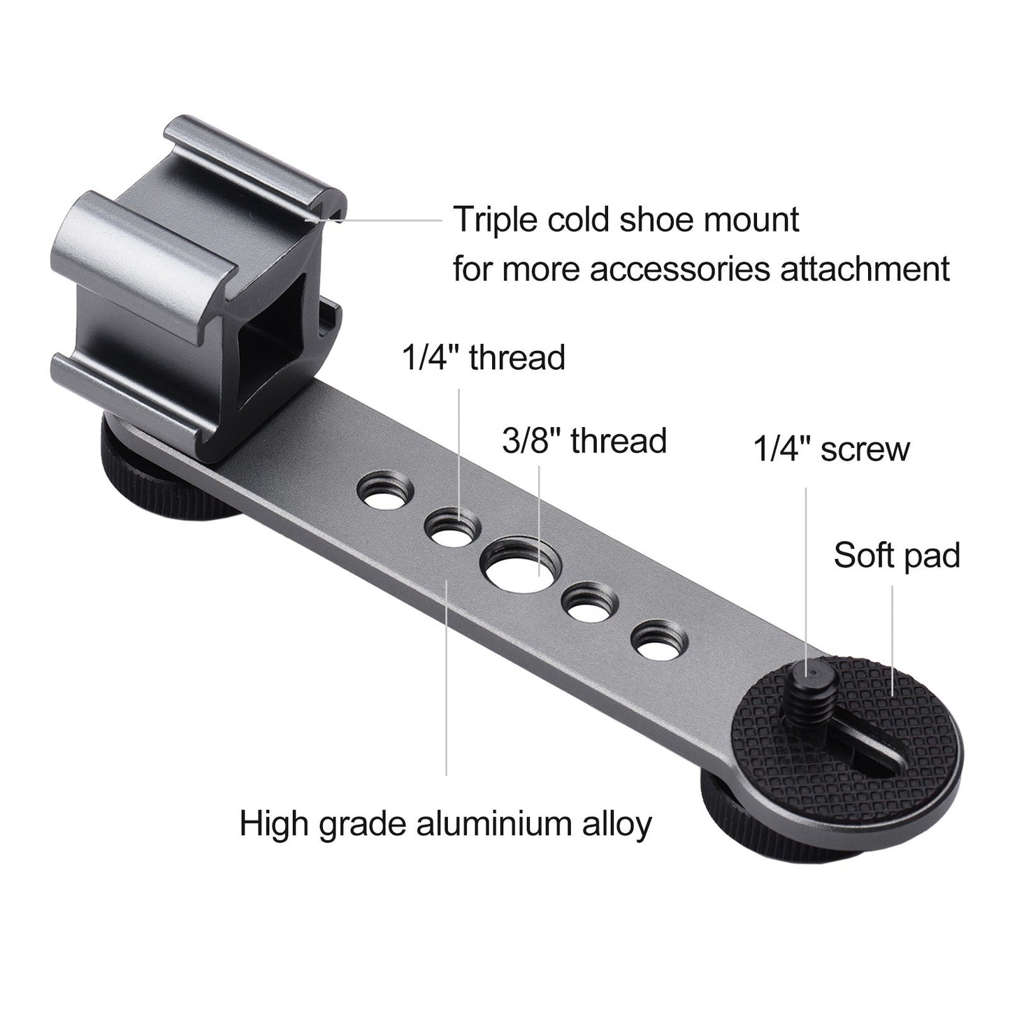 Camera Cold Shoe Extension Bar Mount Triple Universal Cold Shoe Flash Bracket with 1 / 4-inch and 3 / 8-inch Thread