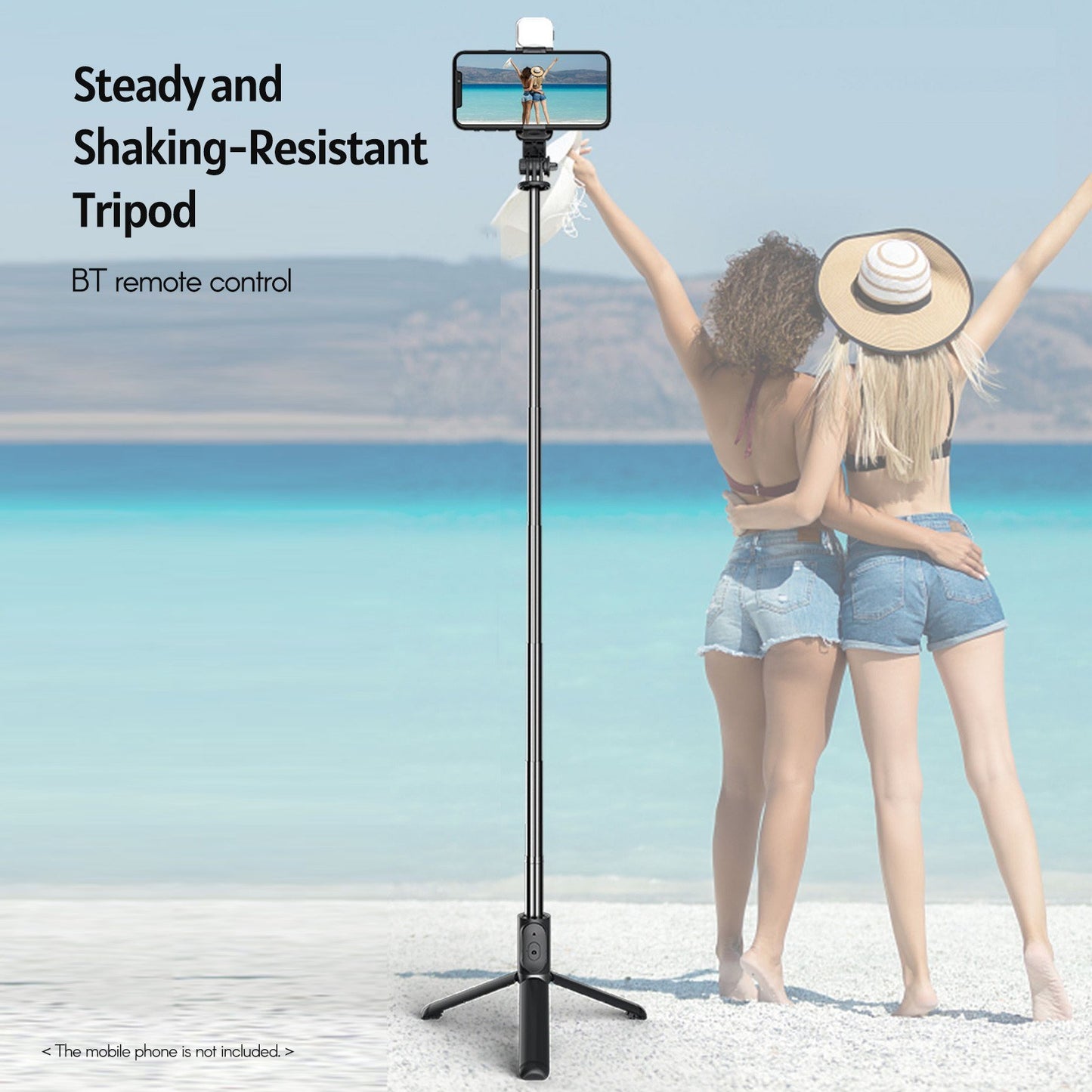 Wireless BT 4.0 Selfie Stick 104.5cm Max. Length Remote Control Extendable Tripod Stand with Fill Light for Video Recording Vlogging Live Streaming