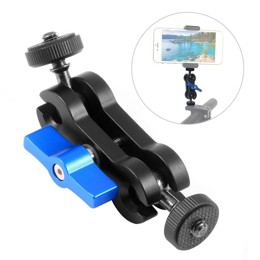 Double Ball Head Multi-Function 1 / 4-inch Screw Magic Arms Anodisation Aluminum Alloy 360-degree Rotation Camera Rig Monitor Vlogger Mount Bracket - Blue