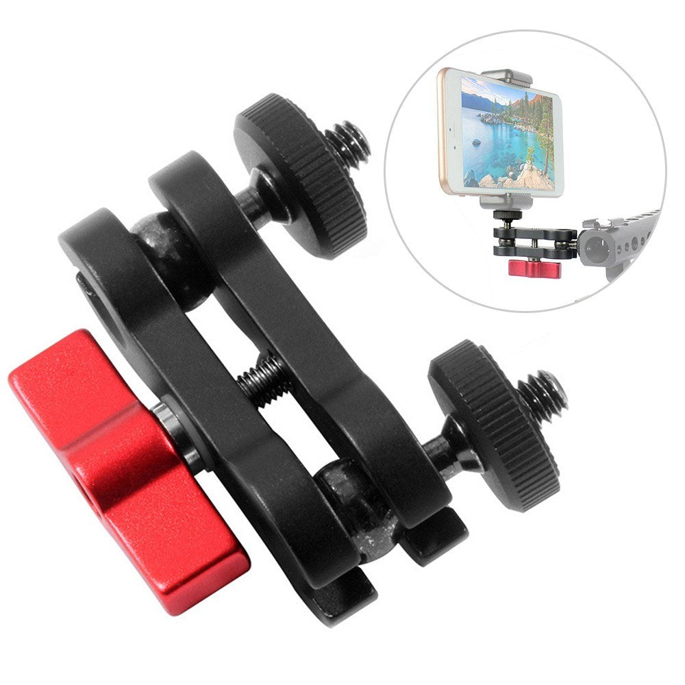 Double Ball Head Multi-Function 1 / 4-inch Screw Magic Arms Anodisation Aluminum Alloy 360-degree Rotation Camera Rig Monitor Vlogger Mount Bracket - Red