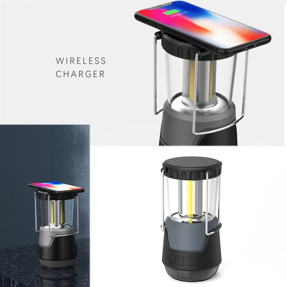 Portable Outdoor Lantern LED Camping Light Wireless Stereo Bluetooth Speaker Loudspeaker Qi Standard Wireless Charger Emergency Light