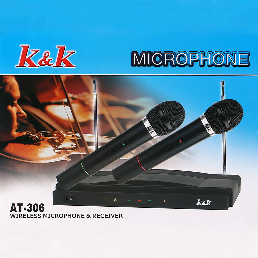 Professional Wireless Microphone System Dual Handheld 2 x Mic Receiver (EU Plug)