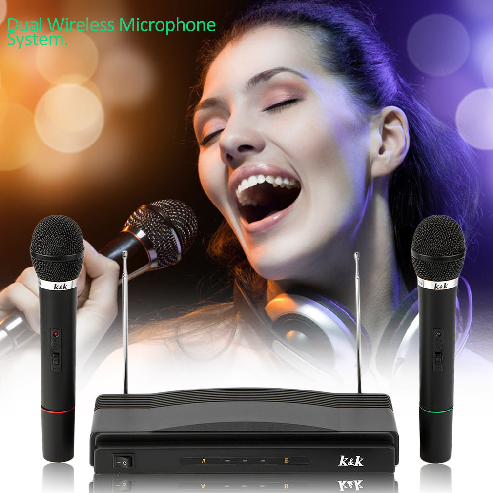 Professional Wireless Microphone System Dual Handheld 2 x Mic Receiver (EU Plug)
